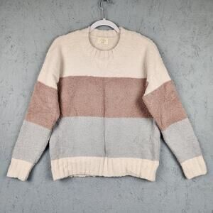 Thread Supply Sweater Womens Small Colorblock Striped Fuzzy Knit Pullover Cozy